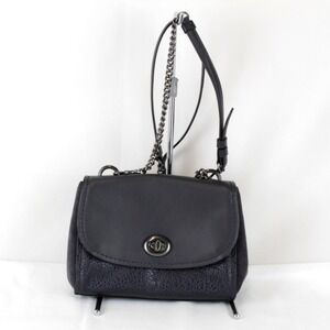 COACH F22349 Chain Shoulder Bag in Leather/Suede, Navy, Women's
